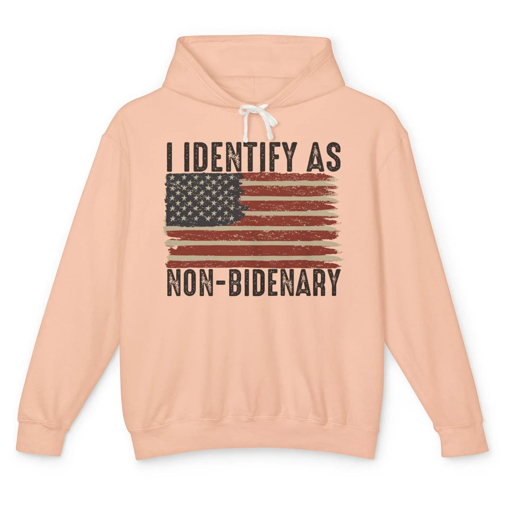 Funny I Identify As Non-Bidenary Anti Joe Biden US Flag Unisex Lightweight Hoodie