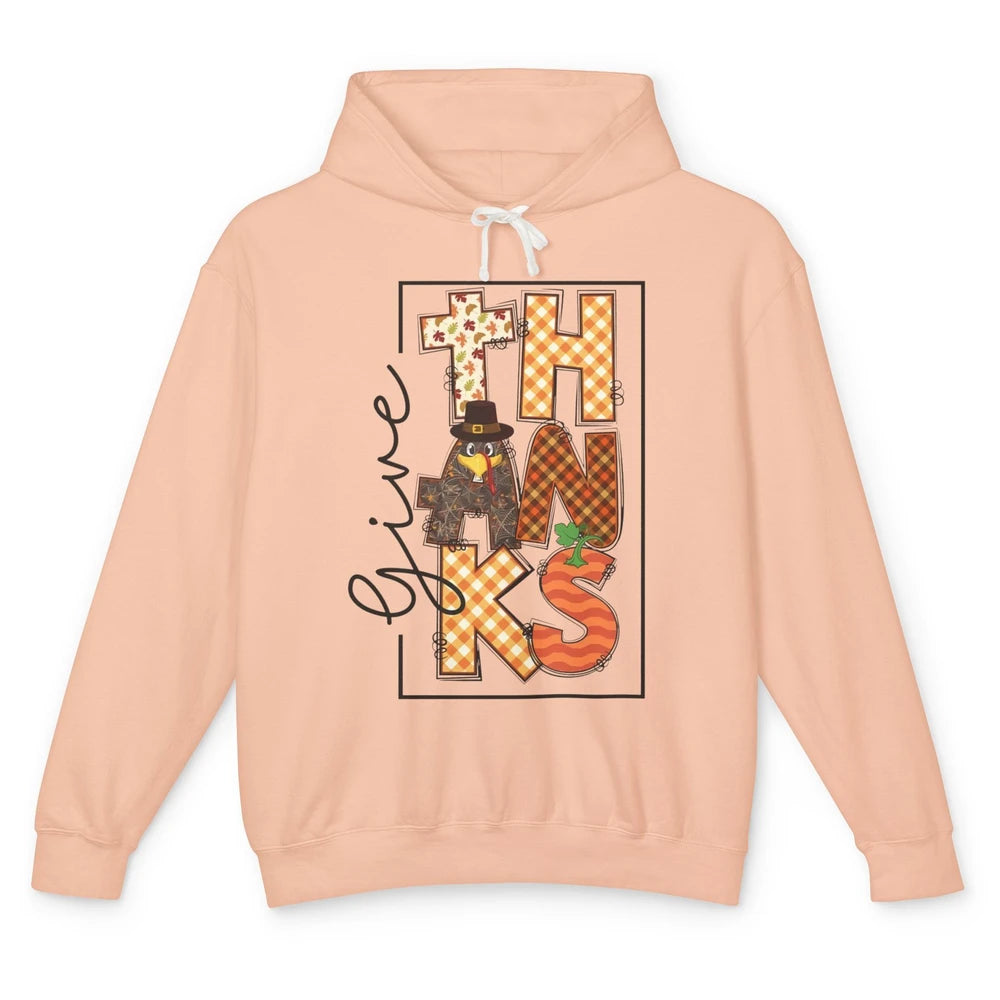 Give Thanks Happy Fall Pumpkin Turkey Dinner Thanksgiving Unisex Lightweight Hoodie