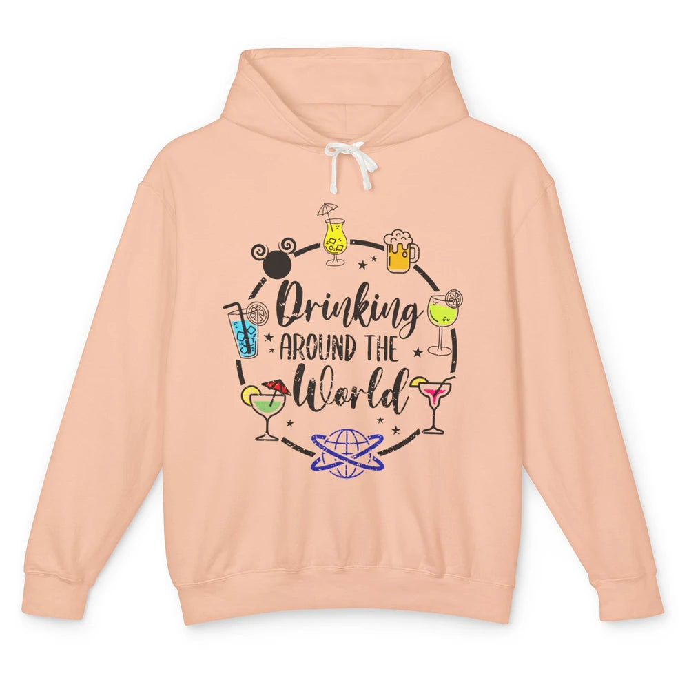 Funny Drinking Around The World Beer Wine Drinking Day Retro Unisex Lightweight Hoodie