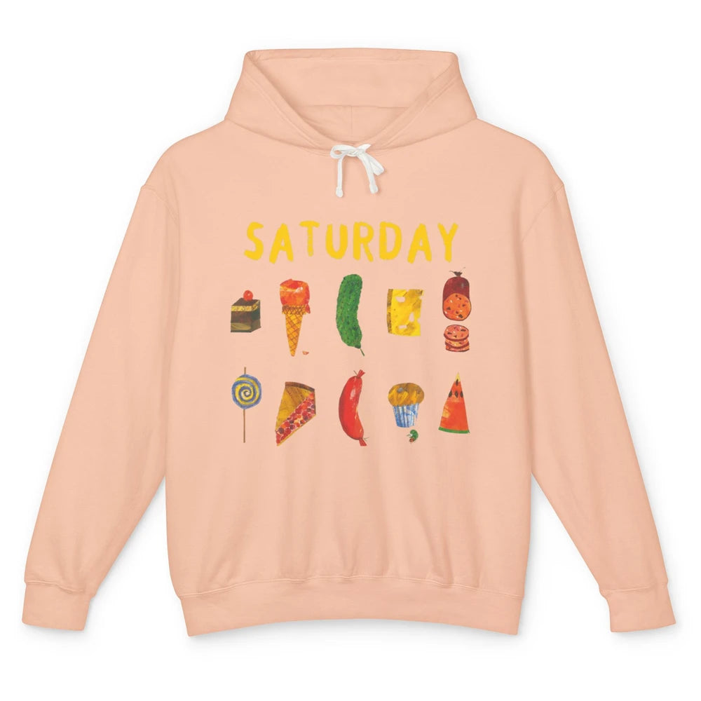 Funny Hungry Caterpillars Saturday Fruit Vegan Vegetable Pun Unisex Lightweight Hoodie