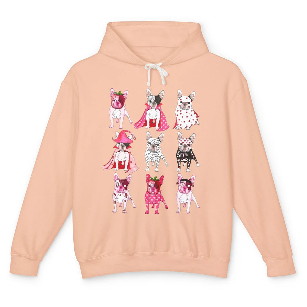 French Bulldog Valentine Frenchie Pink Spooky Valentines Day Unisex Lightweight Hoodie