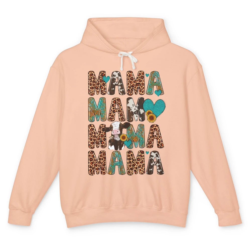 Leopard Sunflower Heifer Cow Mama Western Country Cattle Mom Unisex Lightweight Hoodie