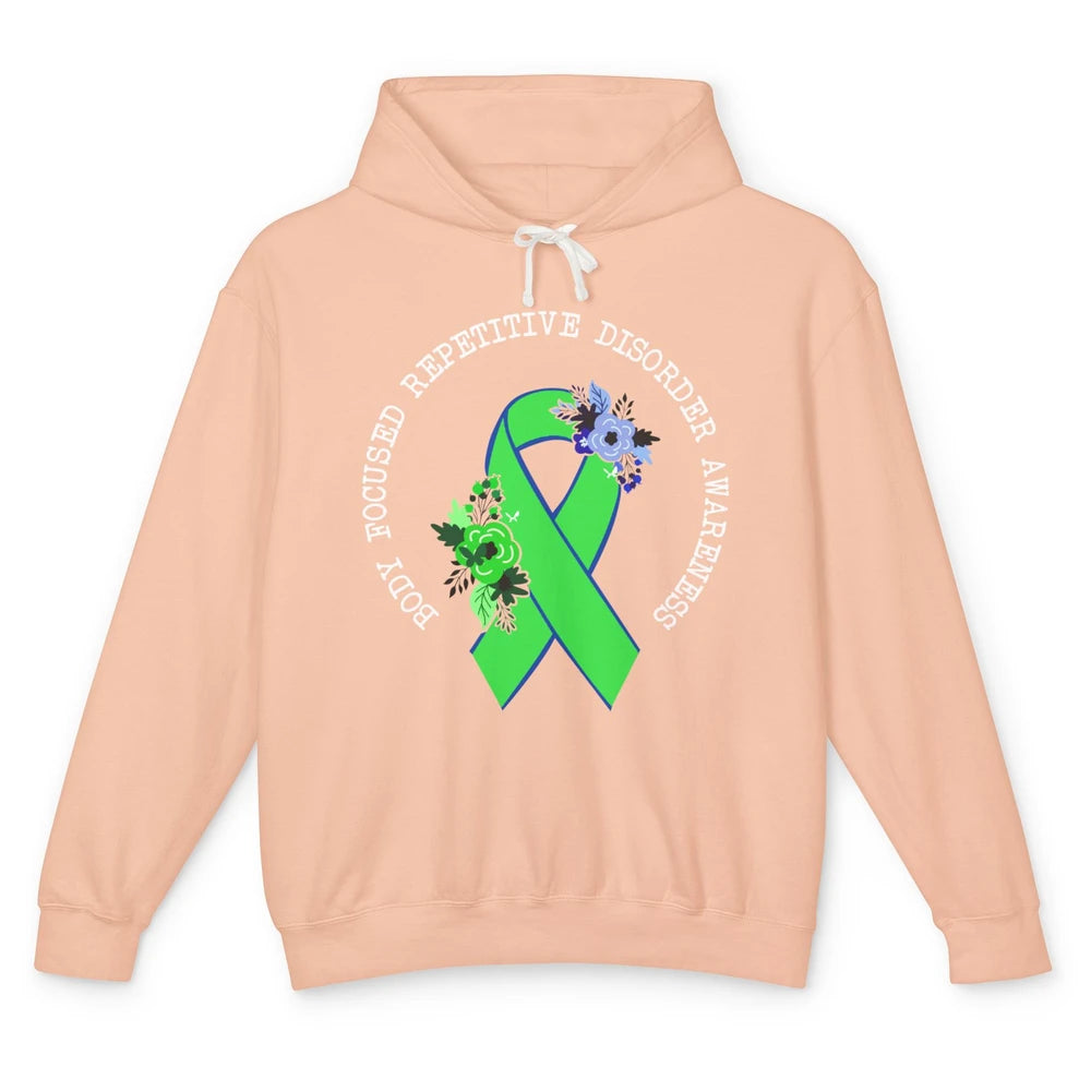 Body Focused Repetitive Disorder BFRB Floral Green Ribbon Unisex Lightweight Hoodie