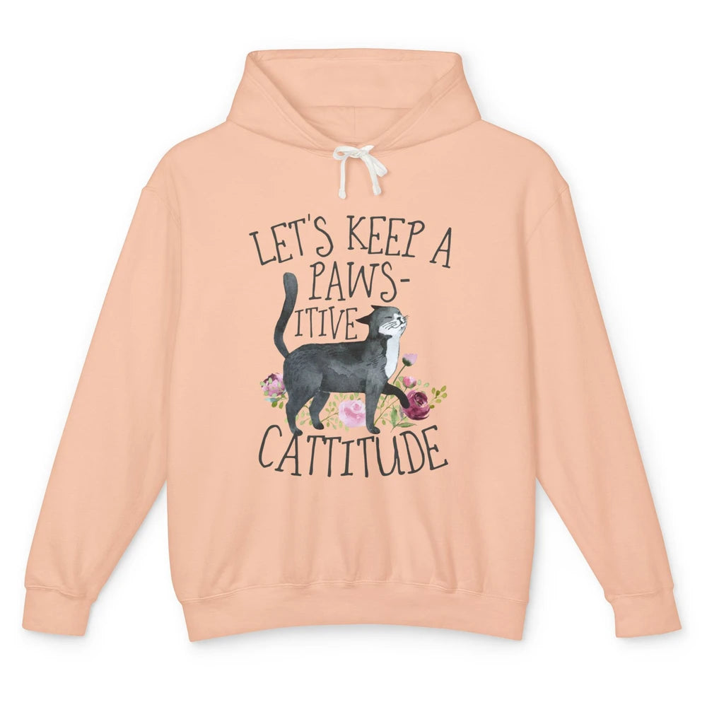 Watercolor Black Cat Lets Keep Pawsitive Cattitude Positive Unisex Lightweight Hoodie