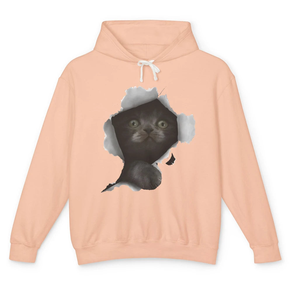 Funny Breaking Through Black Cat Sarcastic Hiding Kitten Unisex Lightweight Hoodie