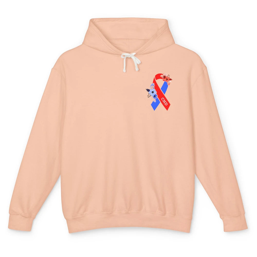 CHD Congenital Heart Disease Awareness Floral Ribbon Pocket Unisex Lightweight Hoodie