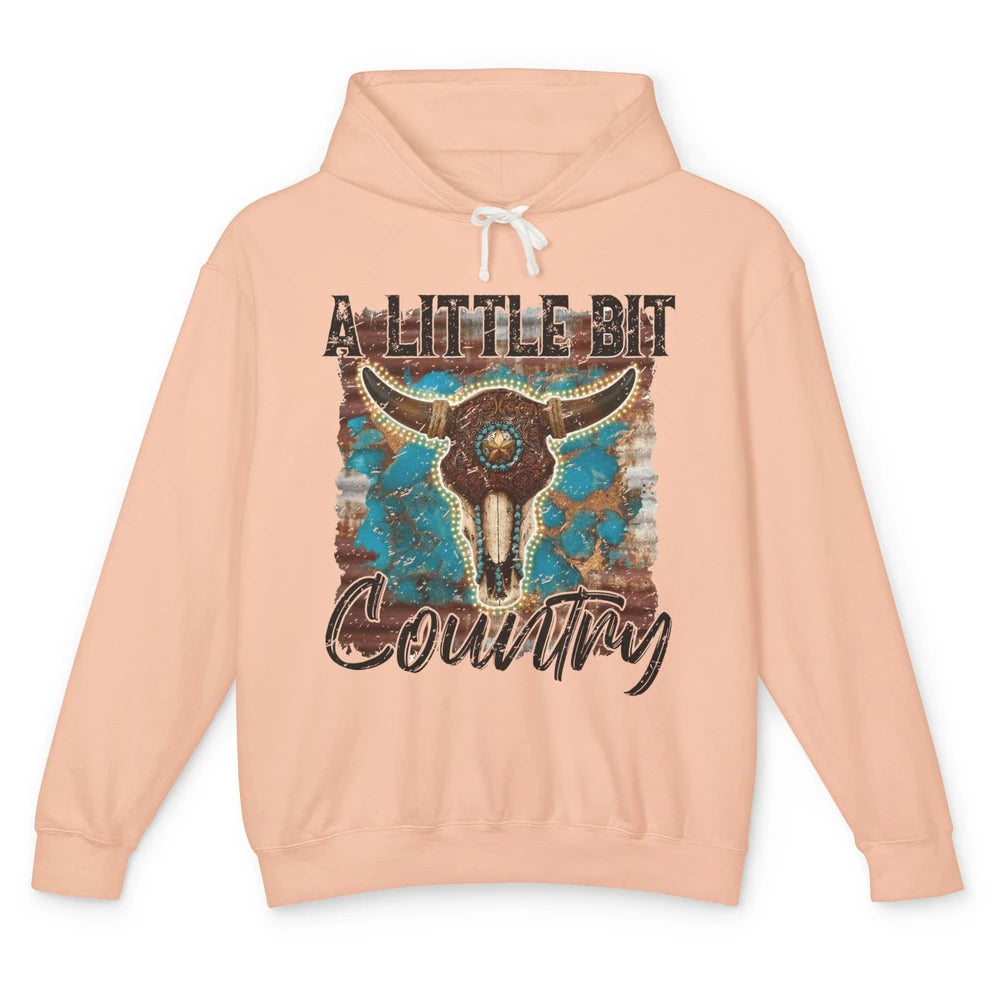 Retro Turquoise Bull Skull A Little Bit Country Western Girl Unisex Lightweight Hoodie