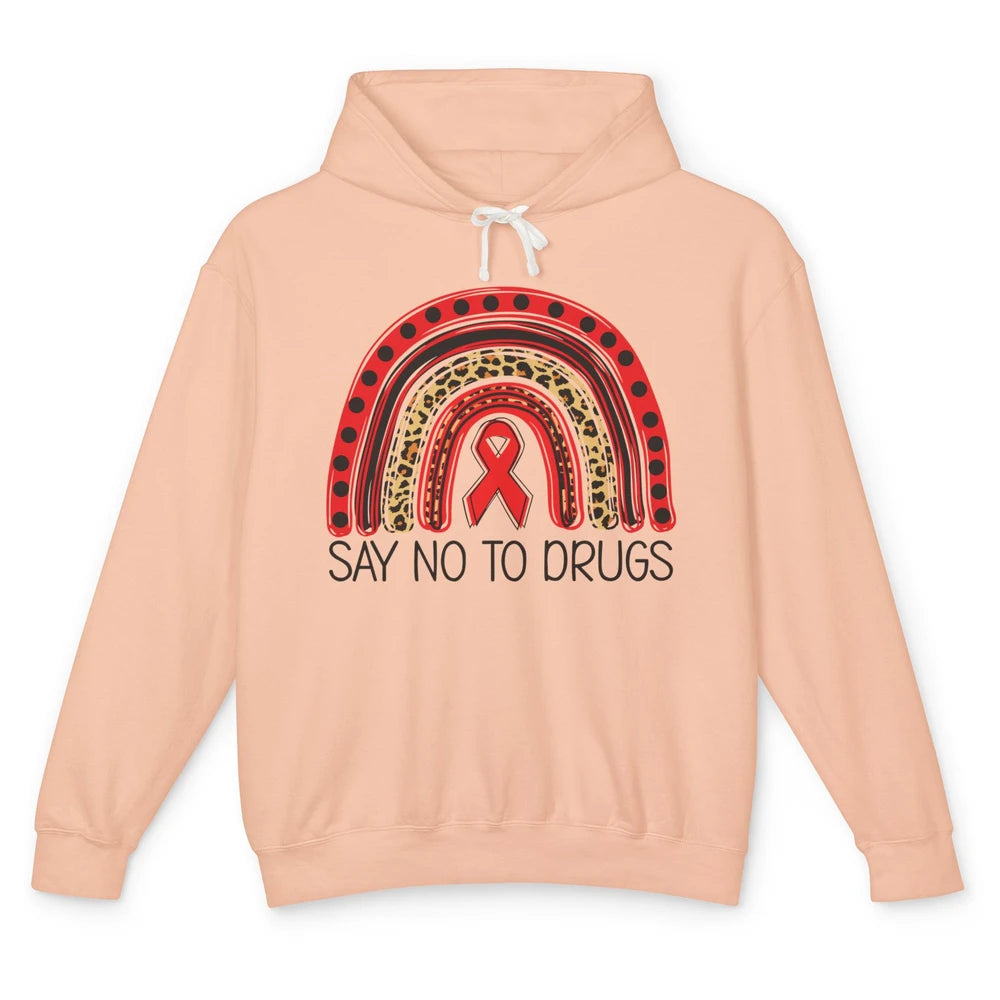 Red Ribbon Week Awareness Leopard Rainbow Say No To Drugs Unisex Lightweight Hoodie