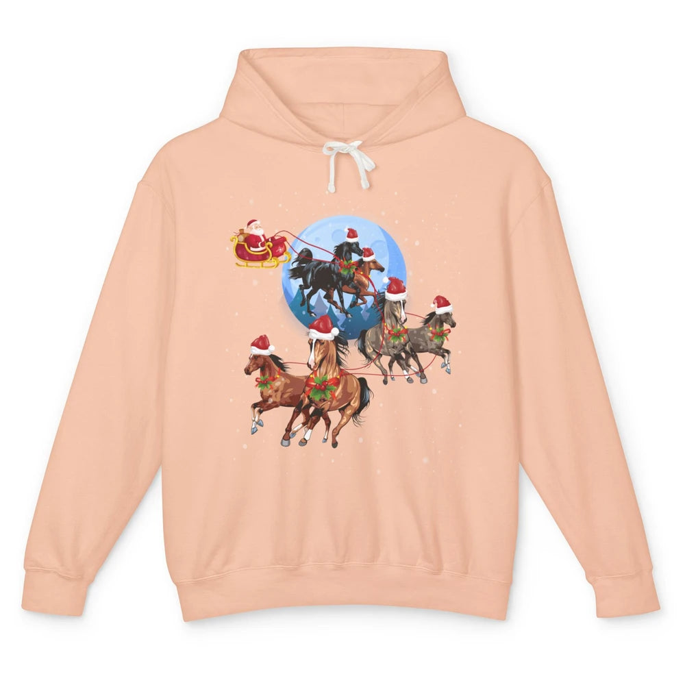 Merry Christmas Horse Drawn Sleigh Riding Santa Claus Xmas Unisex Lightweight Hoodie