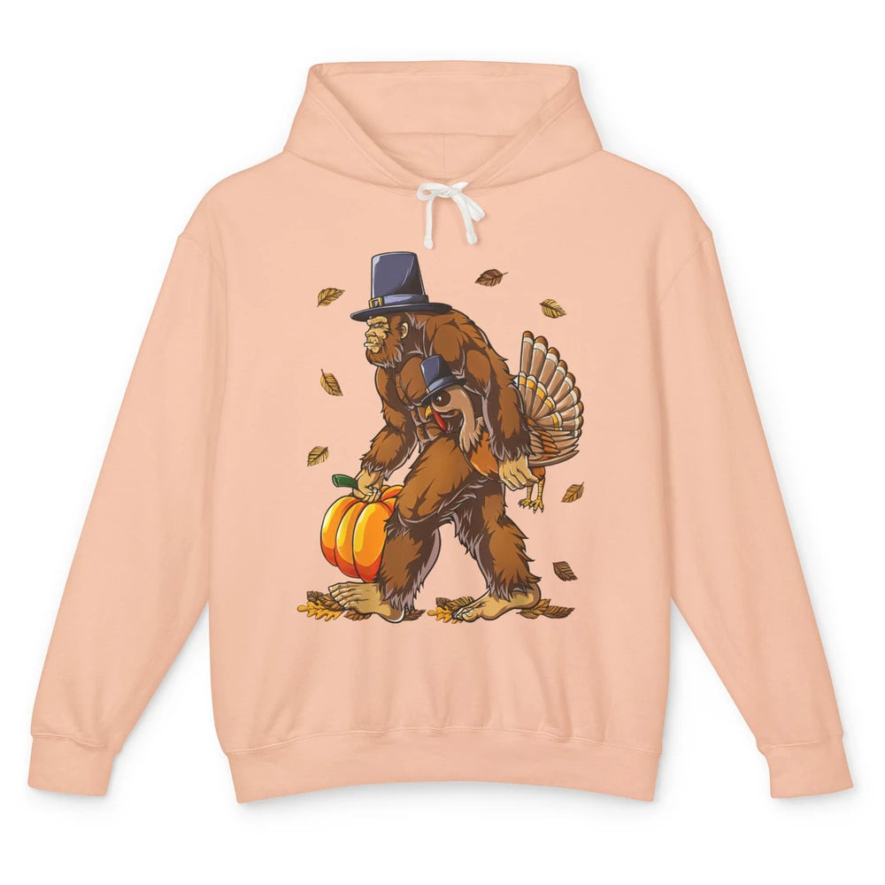 Bigfoot Pilgrim Hat Turkey Thanksgiving Funny Turkey Autumn Unisex Lightweight Hoodie