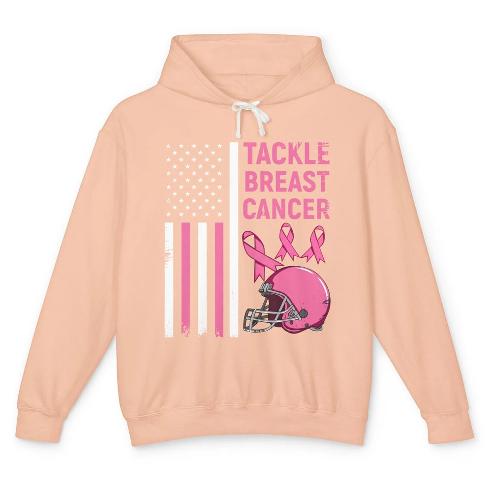 Tackle Breast Cancer US Flag Football Helmet Pink Ribbon Unisex Lightweight Hoodie