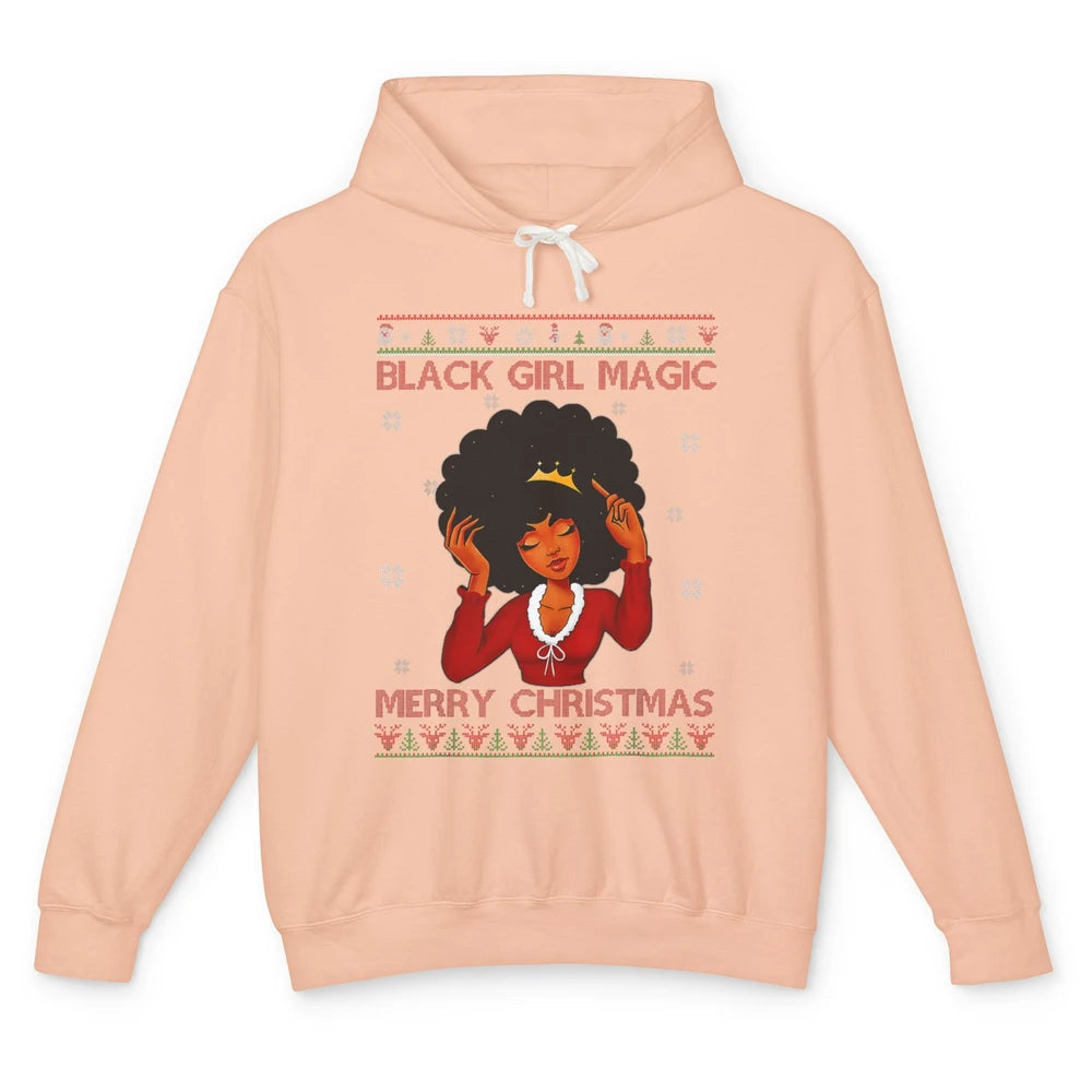 Ugly African Girl American Melanin Christmas Santa Hat Afro Unisex Lightweight Hoodie