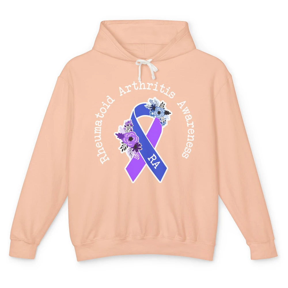 Rheumatoid Arthritis RA Awareness Floral Blue Purple Ribbon Unisex Lightweight Hoodie