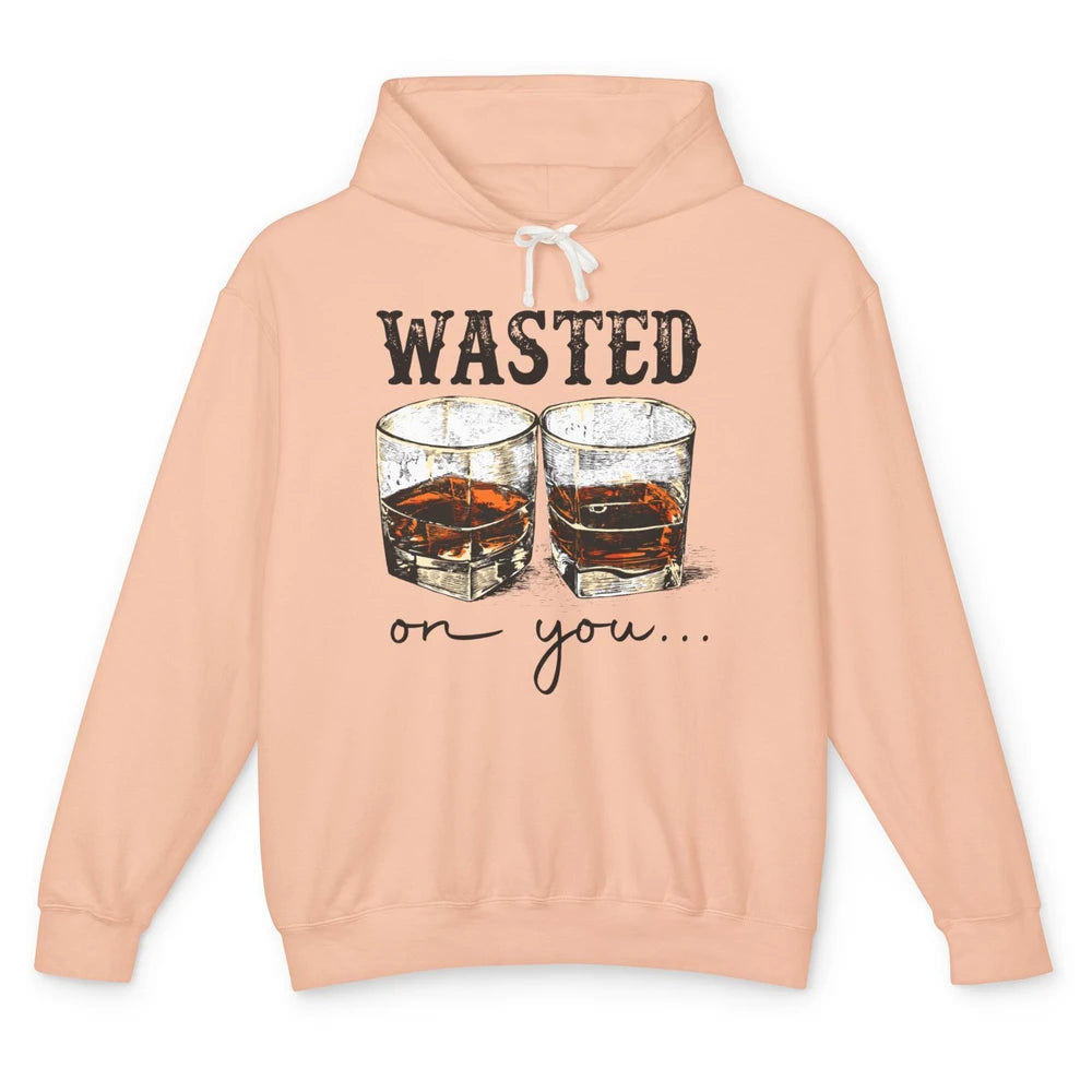 Retro Whiskey Wasted On You Western Country Cowboy Gift Unisex Lightweight Hoodie