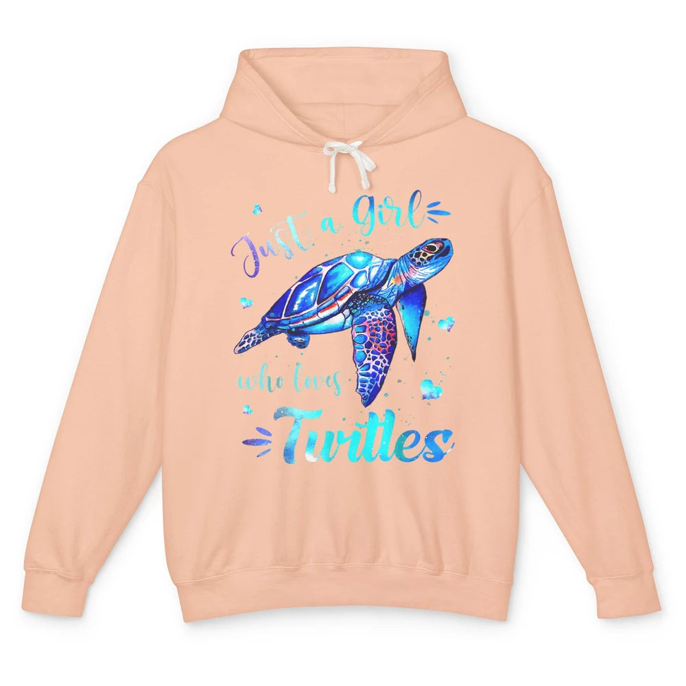 Just Girl Loves Turtles Watercolor Sea Ocean Animal Mammals Unisex Lightweight Hoodie