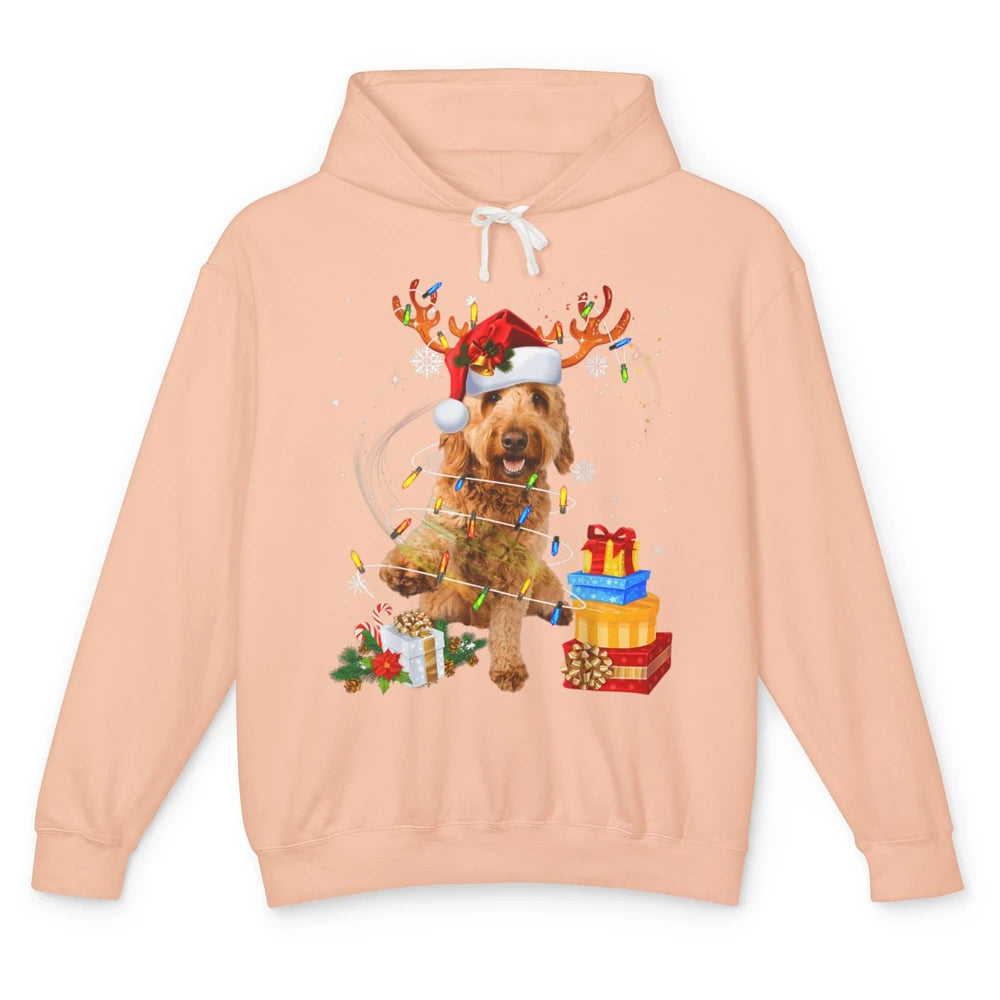 Merry Christmas Goldendoodle Dog Reindeer Xmas Lights Puppy Unisex Lightweight Hoodie