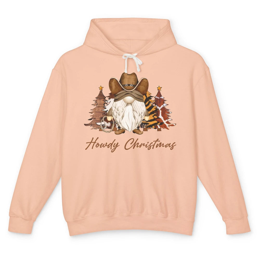 Retro Leopard Cowboy Gnome Howdy Christmas Western Holiday Unisex Lightweight Hoodie