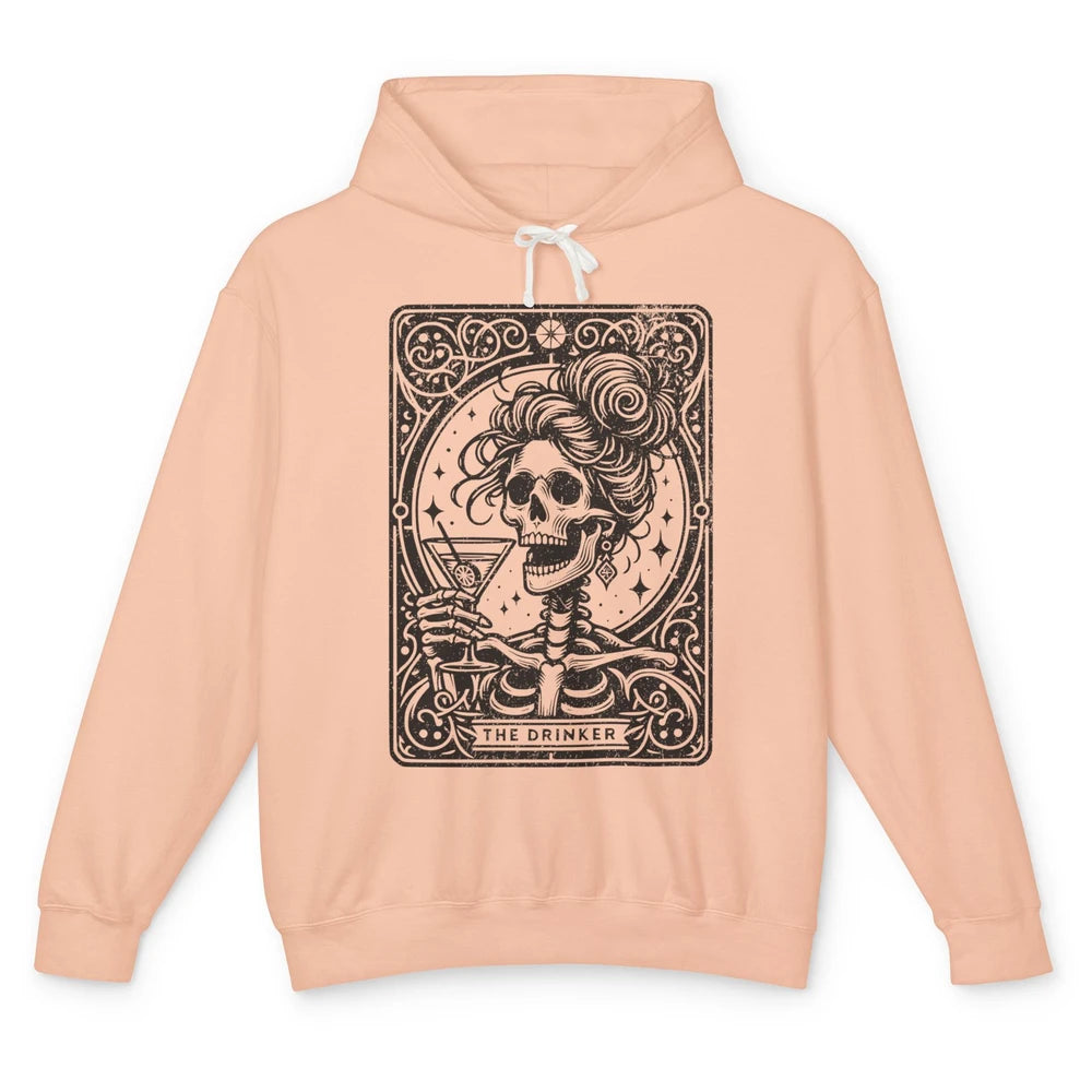 Skeleton The Drinker Tarot Card Halloween Drunk Mom Drinking Unisex Lightweight Hoodie