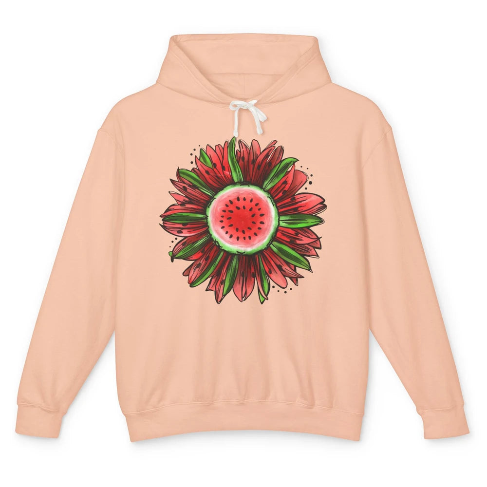 Watermelon Sunflower Summer Peace Love Watermelon Lover Gift Unisex Lightweight Hoodie