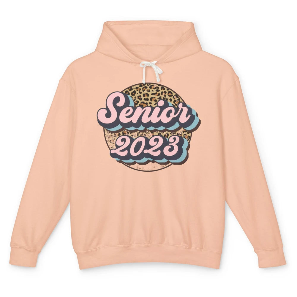 Retro Senior 2023 Leopard Back To School Western Graduation Unisex Lightweight Hoodie