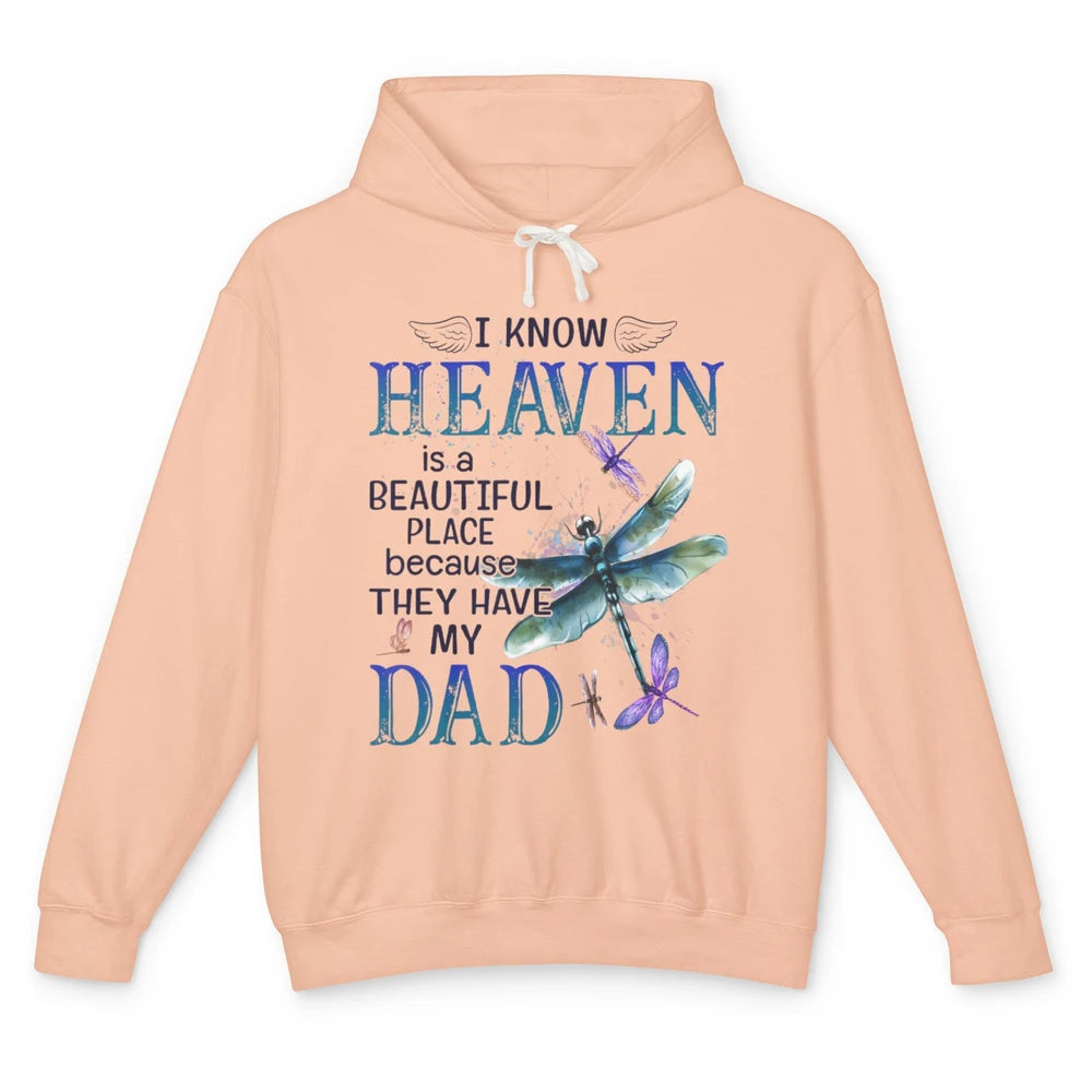 Heaven Beautiful Dad In Heaven Dragonfly Memories Guardian Unisex Lightweight Hoodie