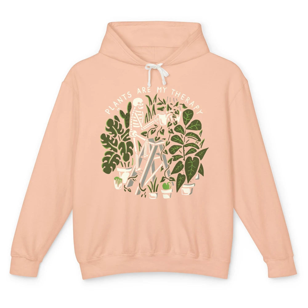 Funny Skeleton Gardener Plants Are My Therapy Gardening Unisex Lightweight Hoodie