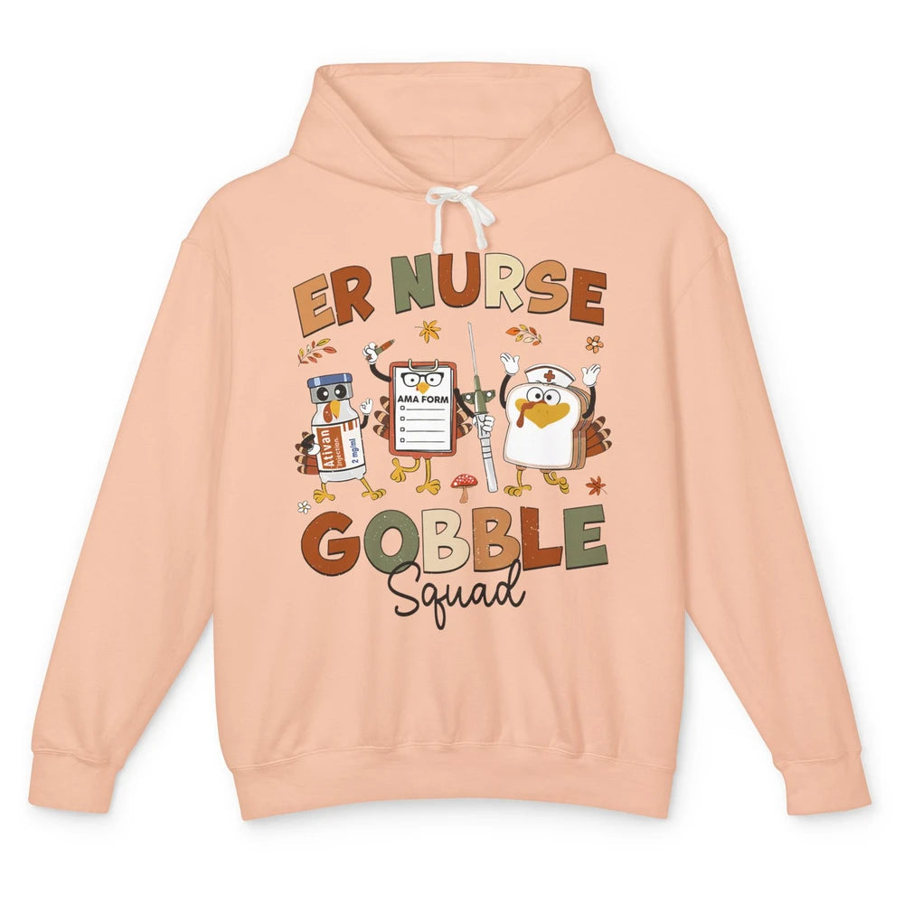 Thanksgiving ER Nurse Gobble Squad Emergency Room Thankful Unisex Lightweight Hoodie