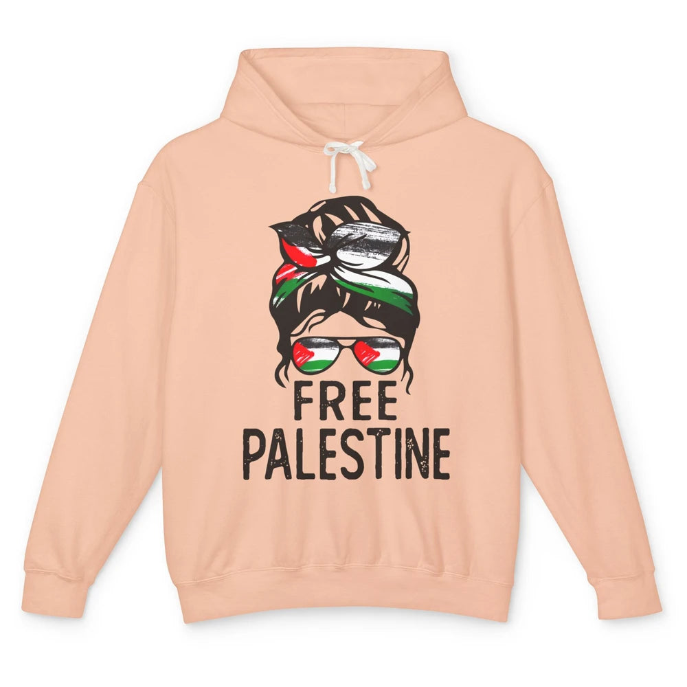 Free Palestine Flag Save Gaza Messy Bun Hair Unisex Lightweight Hoodie