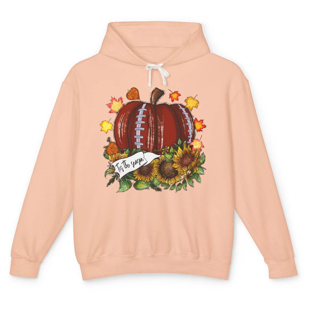 Football Pumpkin Tis The Season Sunflower Fall Leaves Autumn Unisex Lightweight Hoodie