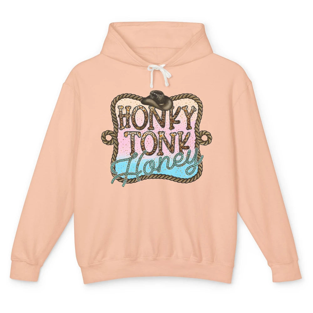 Cowboy Hat Rope Honky Tonk Honey Leopard Western Country Unisex Lightweight Hoodie