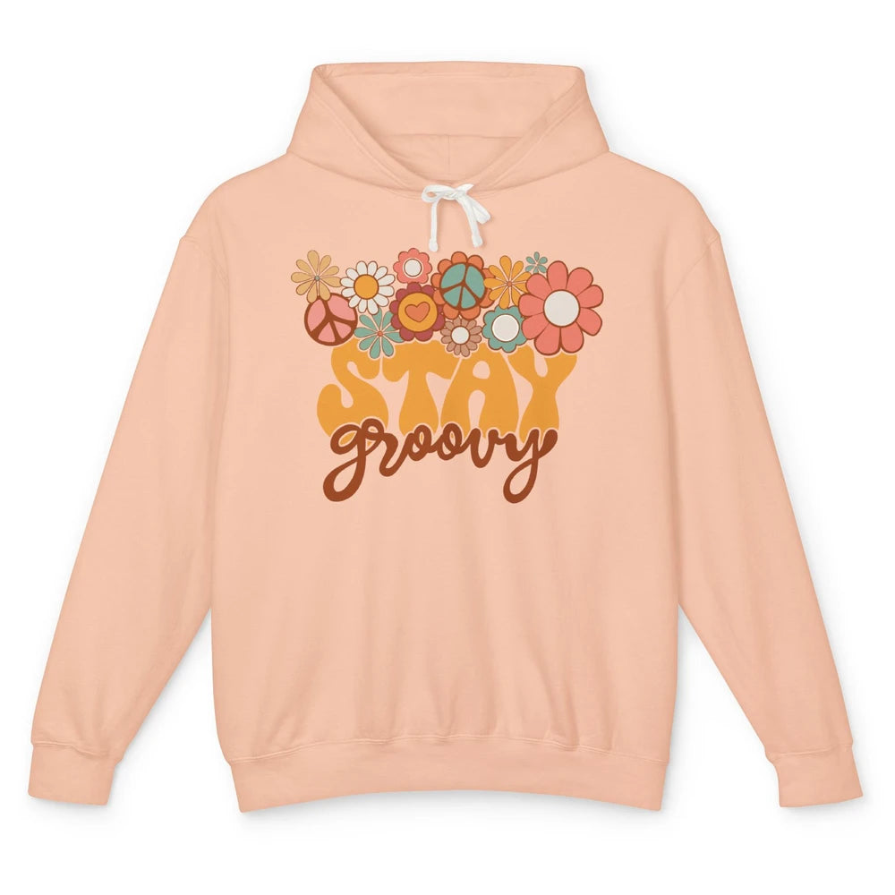 Retro Sunflower Hippie Stay Groovy Positive Mind Happy Life Unisex Lightweight Hoodie