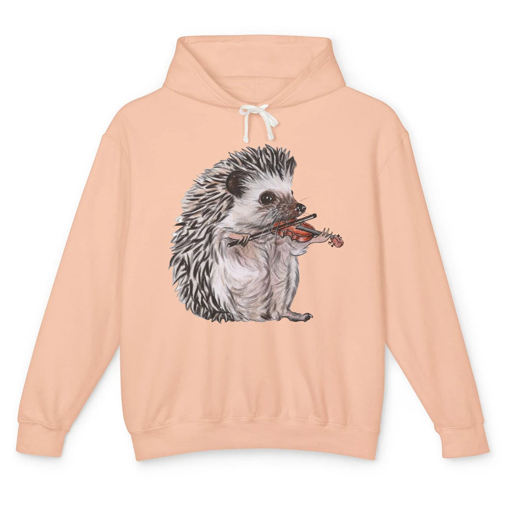 Retro Hedgehog Playing Viloin Musician Violinist Hedgehog Unisex Lightweight Hoodie