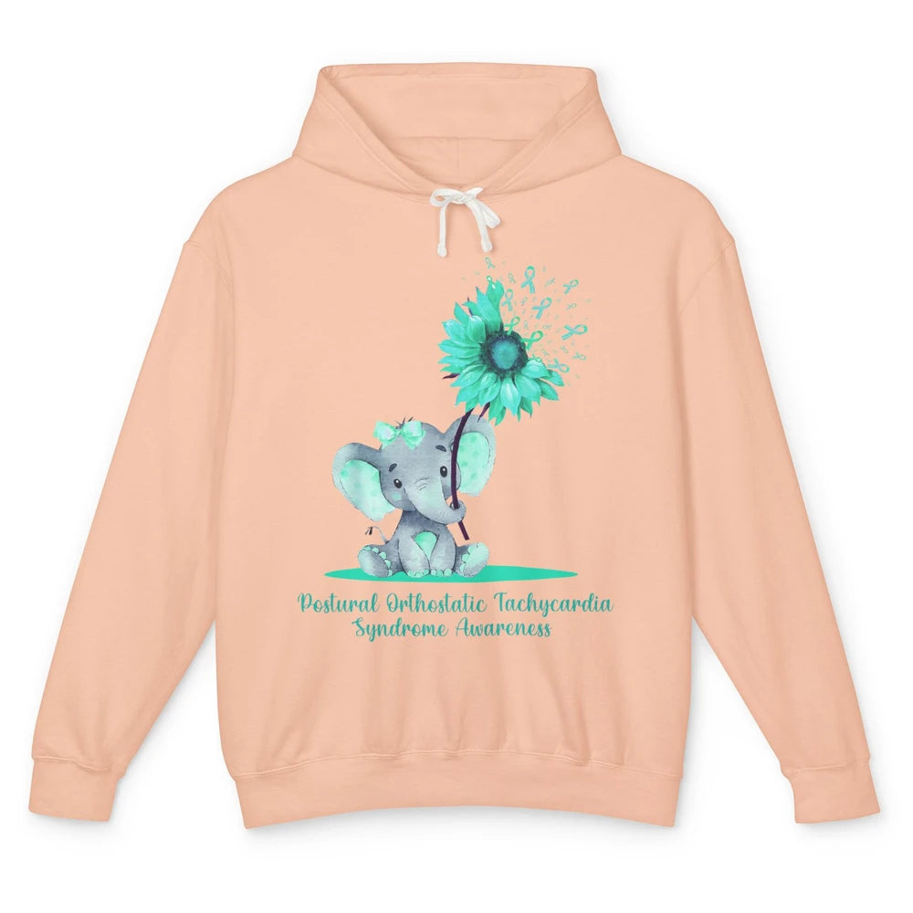 Sunflower Baby Elephant POTS Awareness Turquoise Ribbon Unisex Lightweight Hoodie