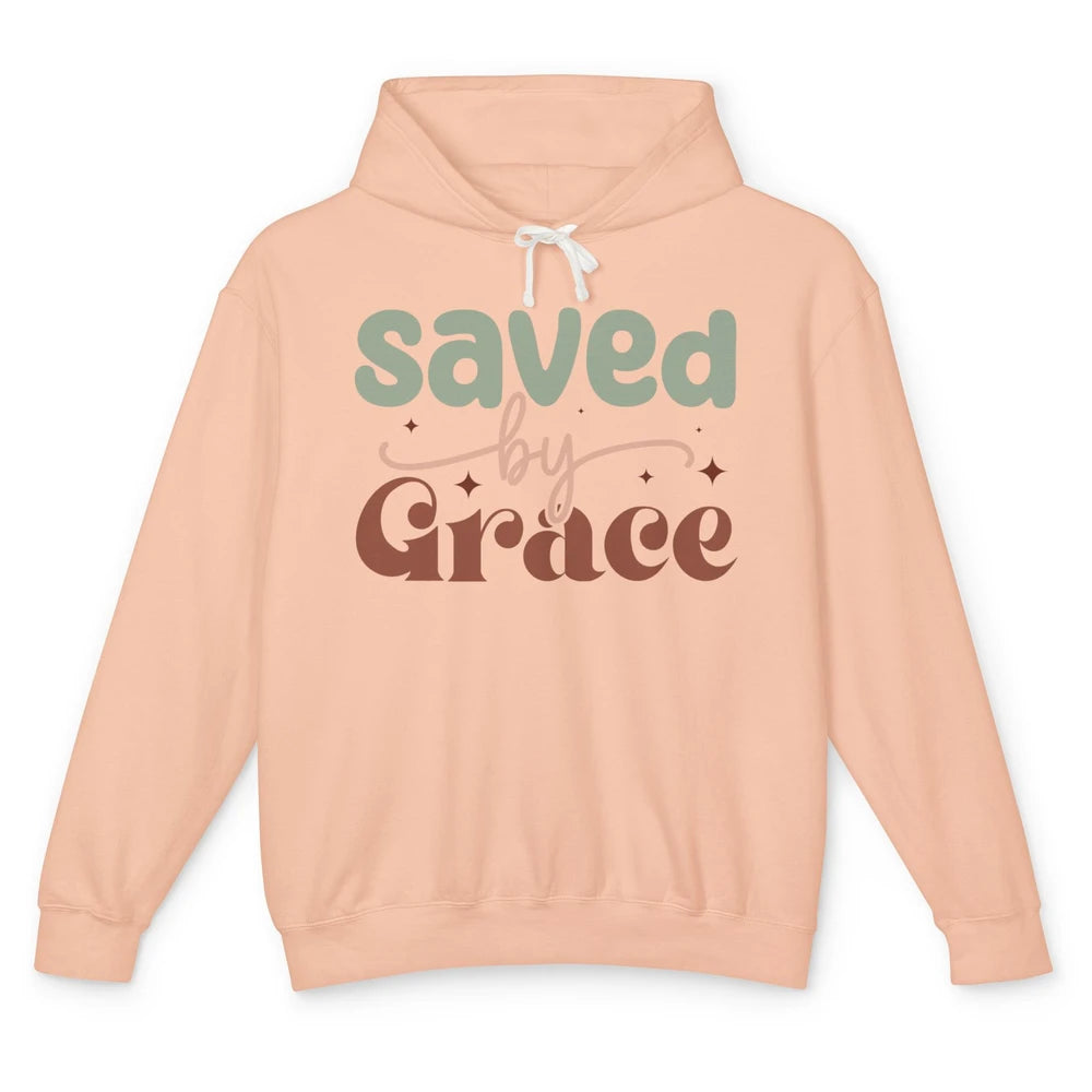 Boho Saved By Grace Jesus Christian Bible Verse Aesthetic Unisex Lightweight Hoodie