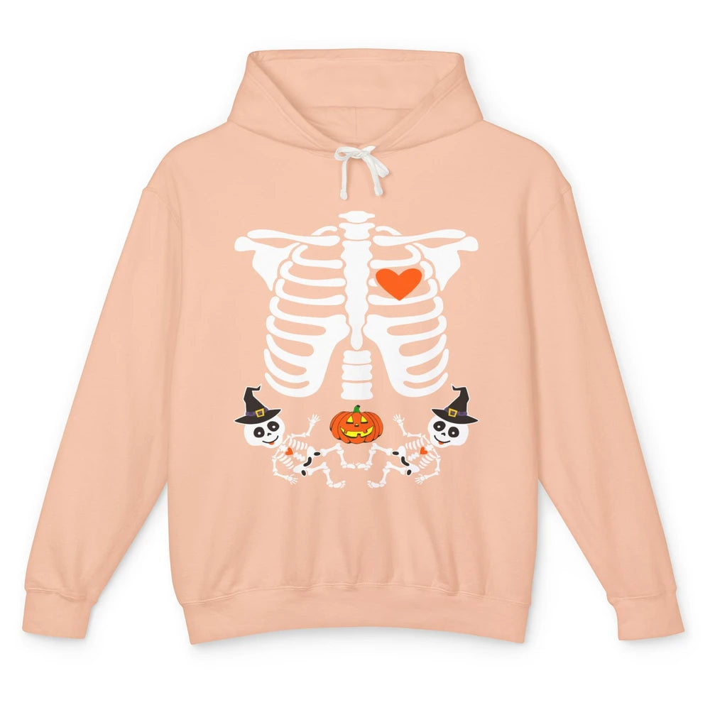 Pregnant Halloween Skeleton Baby Twins Witch Pumpkin Costume Unisex Lightweight Hoodie