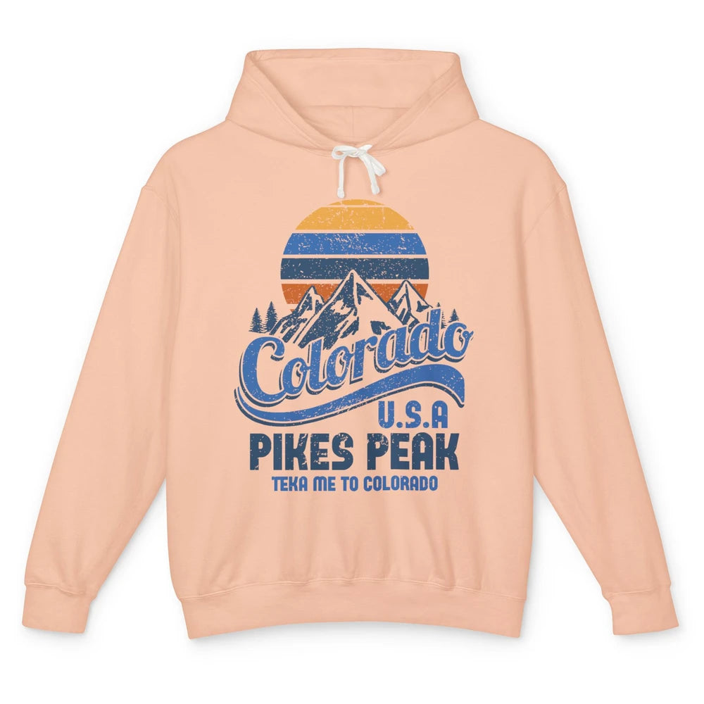 Retro Colorado Mountain Pikes Peak Sunset Outdoor Hiking Unisex Lightweight Hoodie