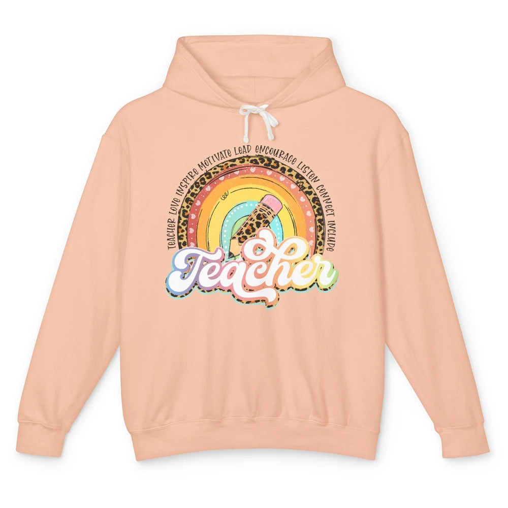 Teacher Life Love Inspire Motivate Appreciation Gift Rainbow Unisex Lightweight Hoodie