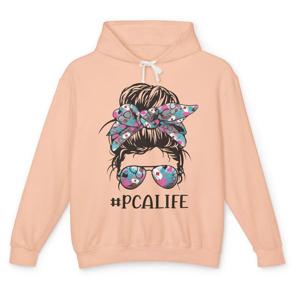 Messy Bun Glasses PCA Life Patient Care Assistant Nurse Life Unisex Lightweight Hoodie