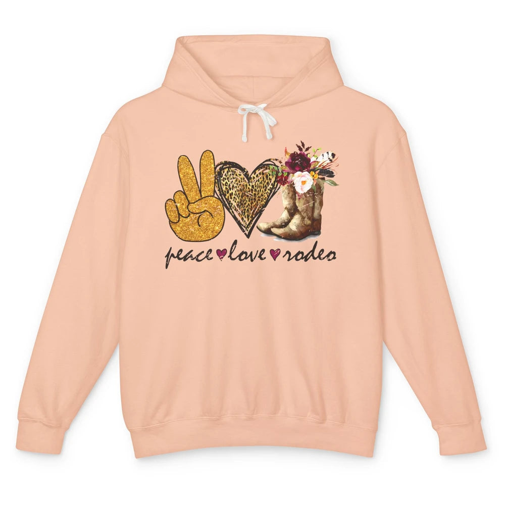 Retro Peace Love Rodeo Cowboy Boots Western Country Cowgirl Unisex Lightweight Hoodie