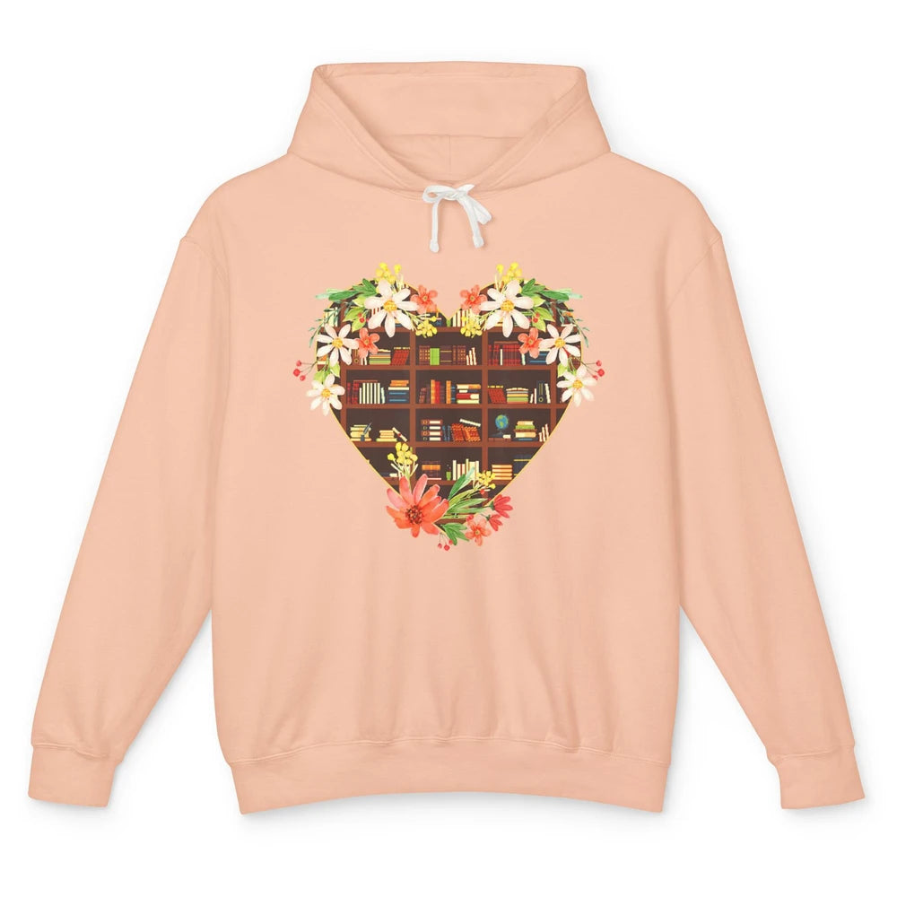 Bookshelf Heart Reading Book Floral Librarian Library Books Unisex Lightweight Hoodie