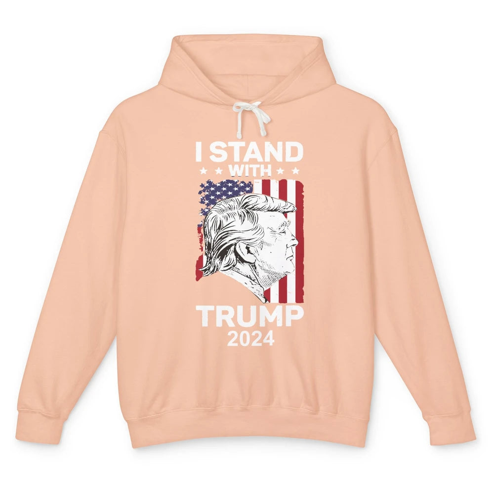 Retro US Flag I Stand With Trump President Trump Return 2024 Unisex Lightweight Hoodie