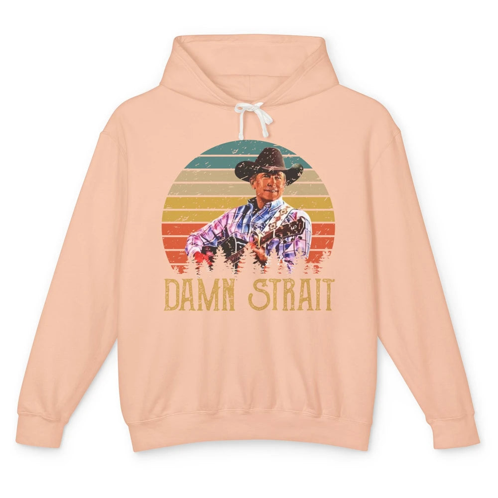 Vintage Cowboy Guitar Country Music Damn Strait Western Unisex Lightweight Hoodie