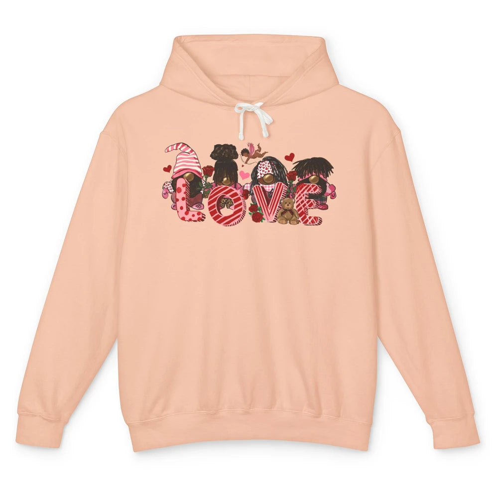 Afro Gnome Love Valentine African American Valentine's Day Unisex Lightweight Hoodie