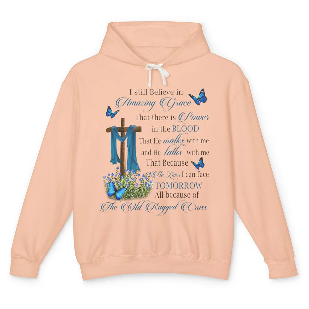 Jesus Cross Butterfly Believe In Amazing Grace Christian Unisex Lightweight Hoodie