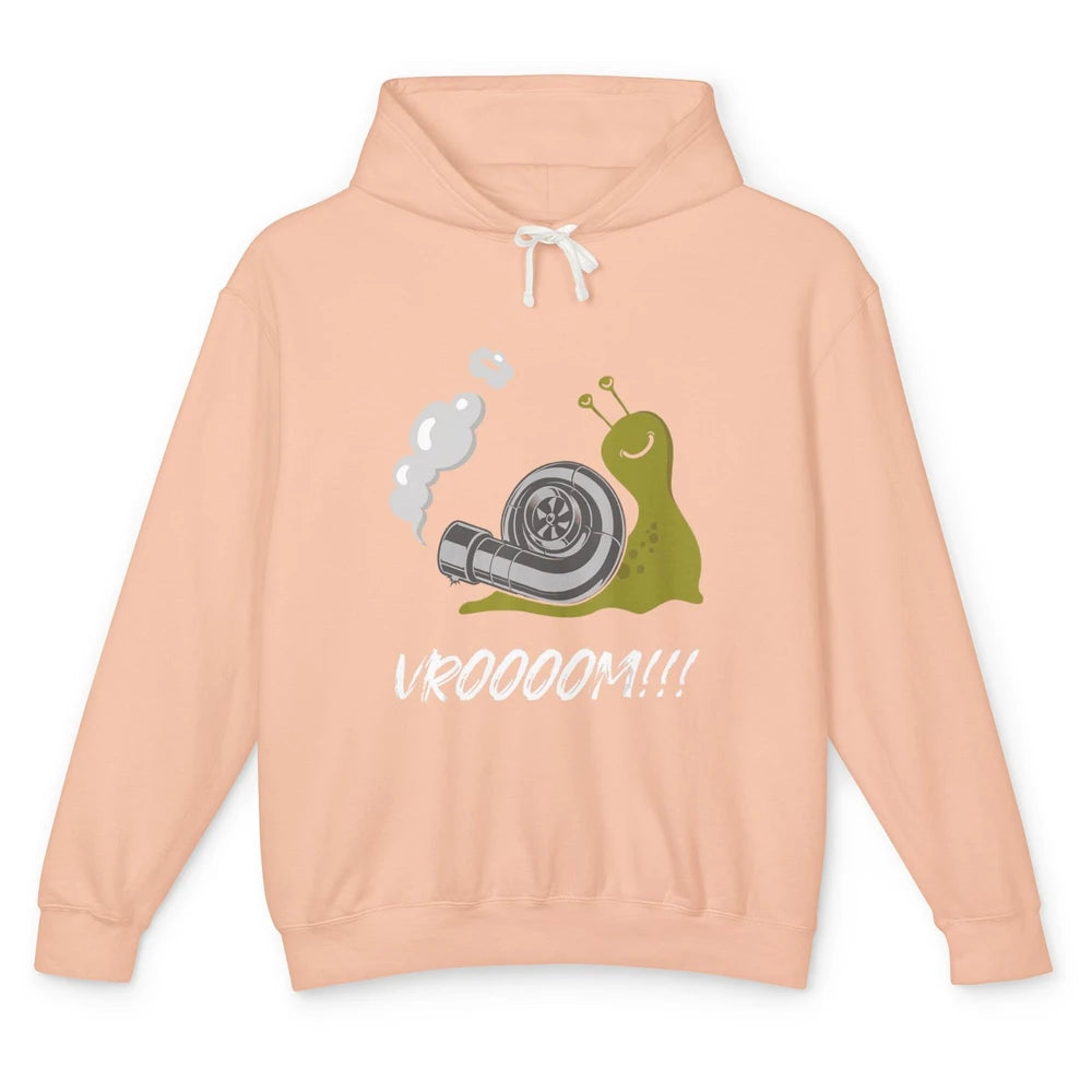 Funny Men Snail Vroom Car Racer Drifting Pun Sarcastic Snail Unisex Lightweight Hoodie