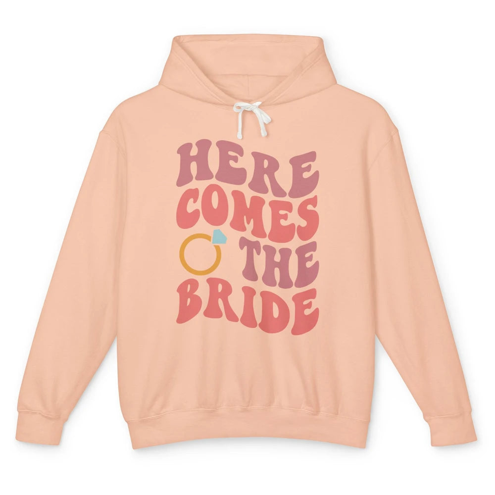 Groovy Boho Here Comes Bride Ring Engaged Mrs Bachelorette Unisex Lightweight Hoodie