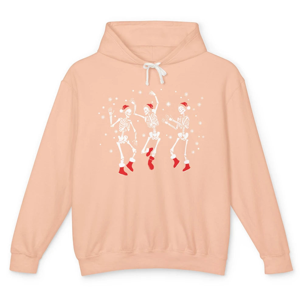 Funny Skeleton Christmas Dancing Snowflakes Santa Skeleton Unisex Lightweight Hoodie