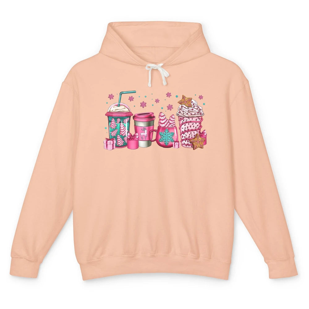 Pink Christmas Coffee Christmas Tree Cake Christmas Lovers Unisex Lightweight Hoodie