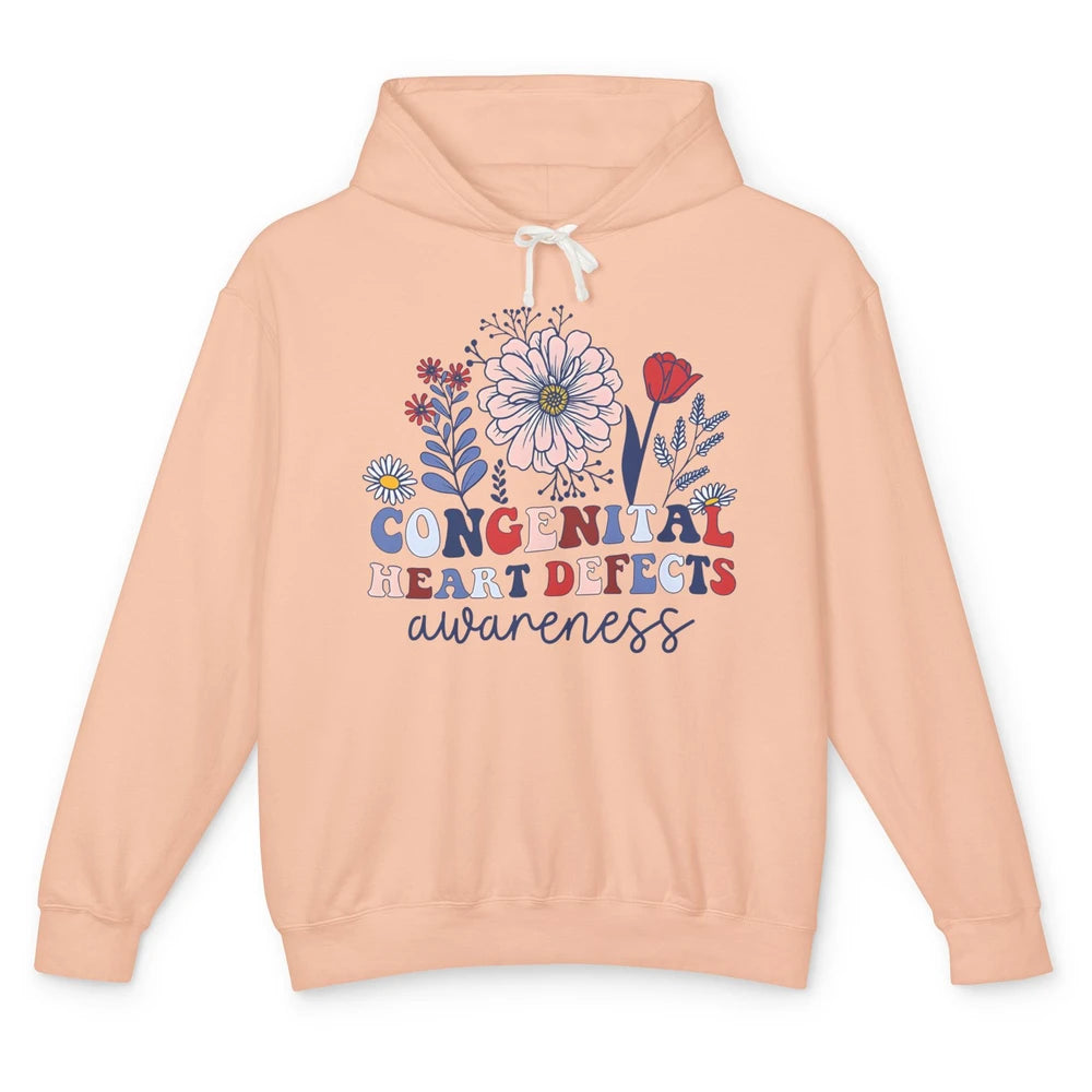 Congenital Heart Defects CHD Awareness Red Ribbon Wildflower Unisex Lightweight Hoodie