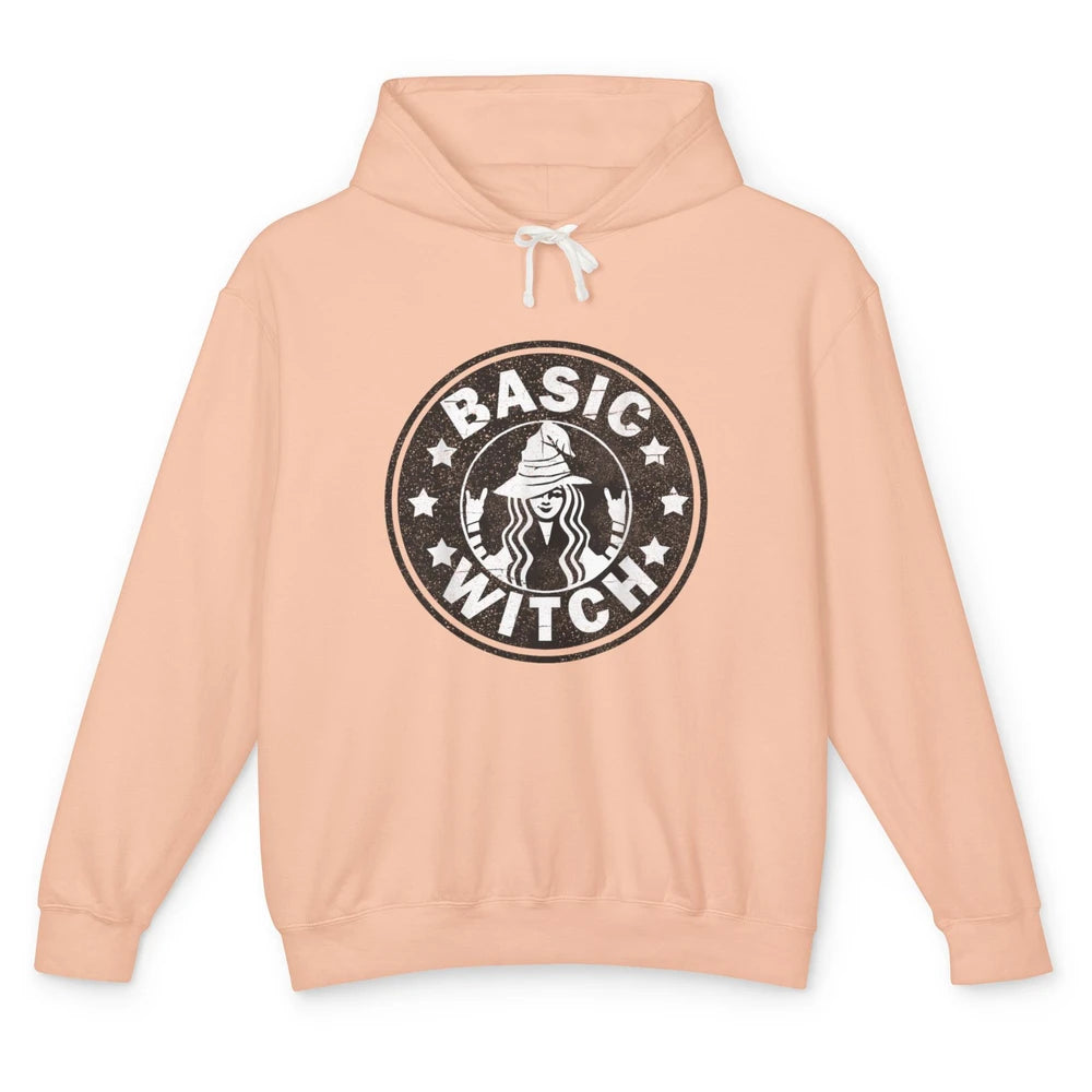 Funny Basic Witch Distressed Coffee Halloween Spooky Season Unisex Lightweight Hoodie